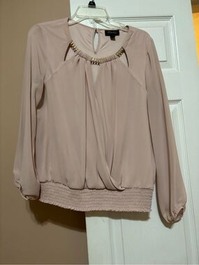 Thalia Sodi Dusty Rose Long-Sleeve Draped Blouse with Gold Accents
